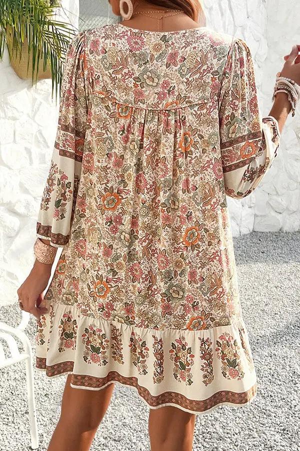 Bohemia Print V Neck Casual Dress