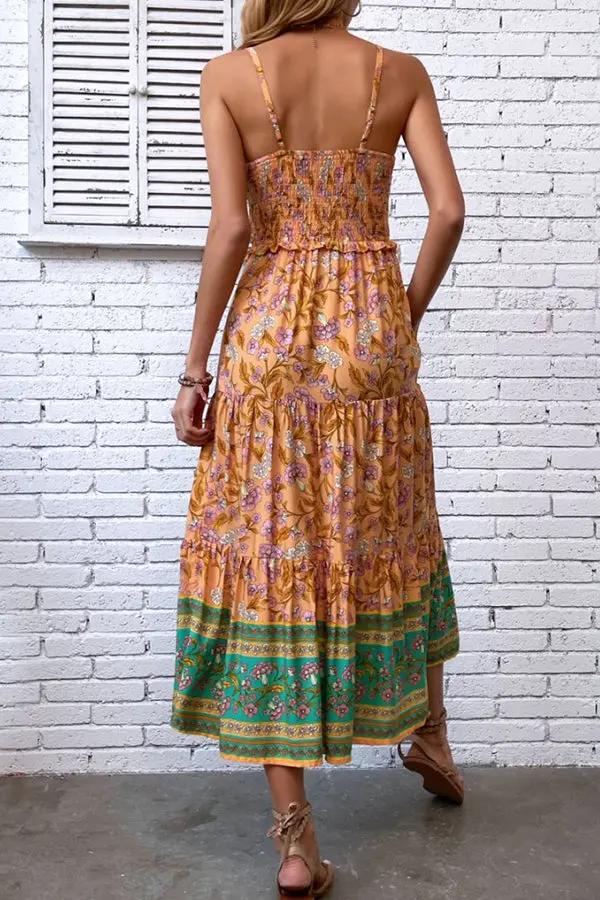 Bohemia Print Ruffle Hem Maxi Dress