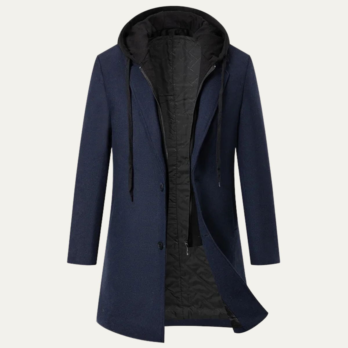 Men’s Long Coat with Layered Hooded Design