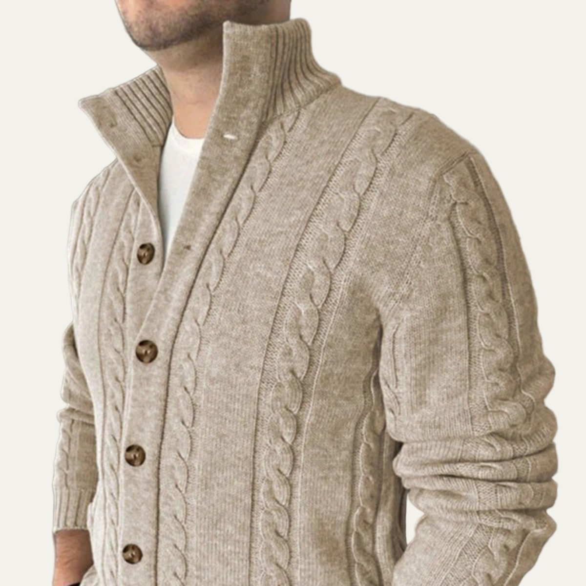 Men’s Shawl Collar Cable Knit Cardigan