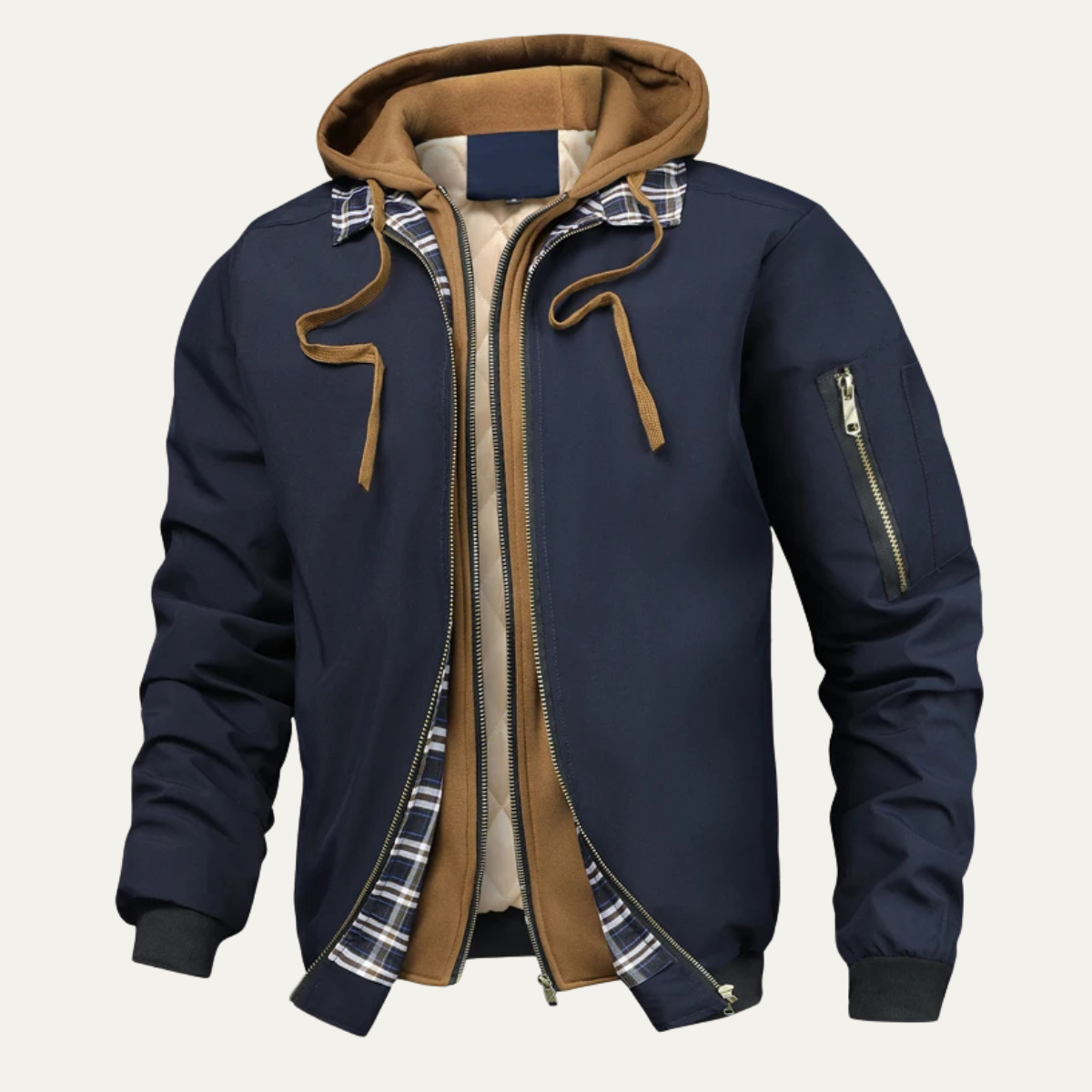 Men’s Casual Quilted Hooded Bomber Jacket