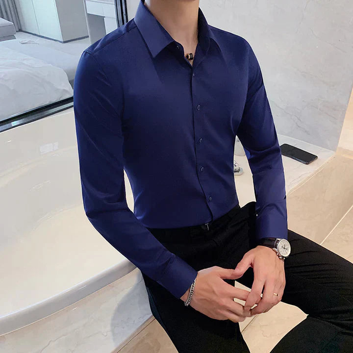 Slim-fitting, square-collared business shirt for men, elegant style