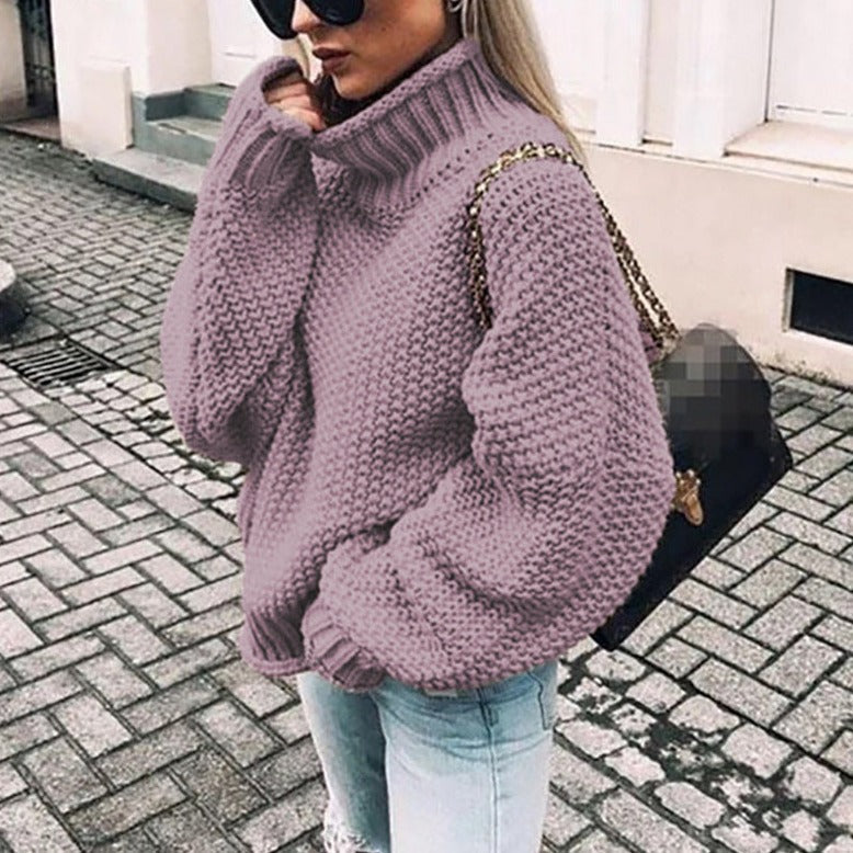 Cozy Women's Large Cable Knit Turtleneck Sweater