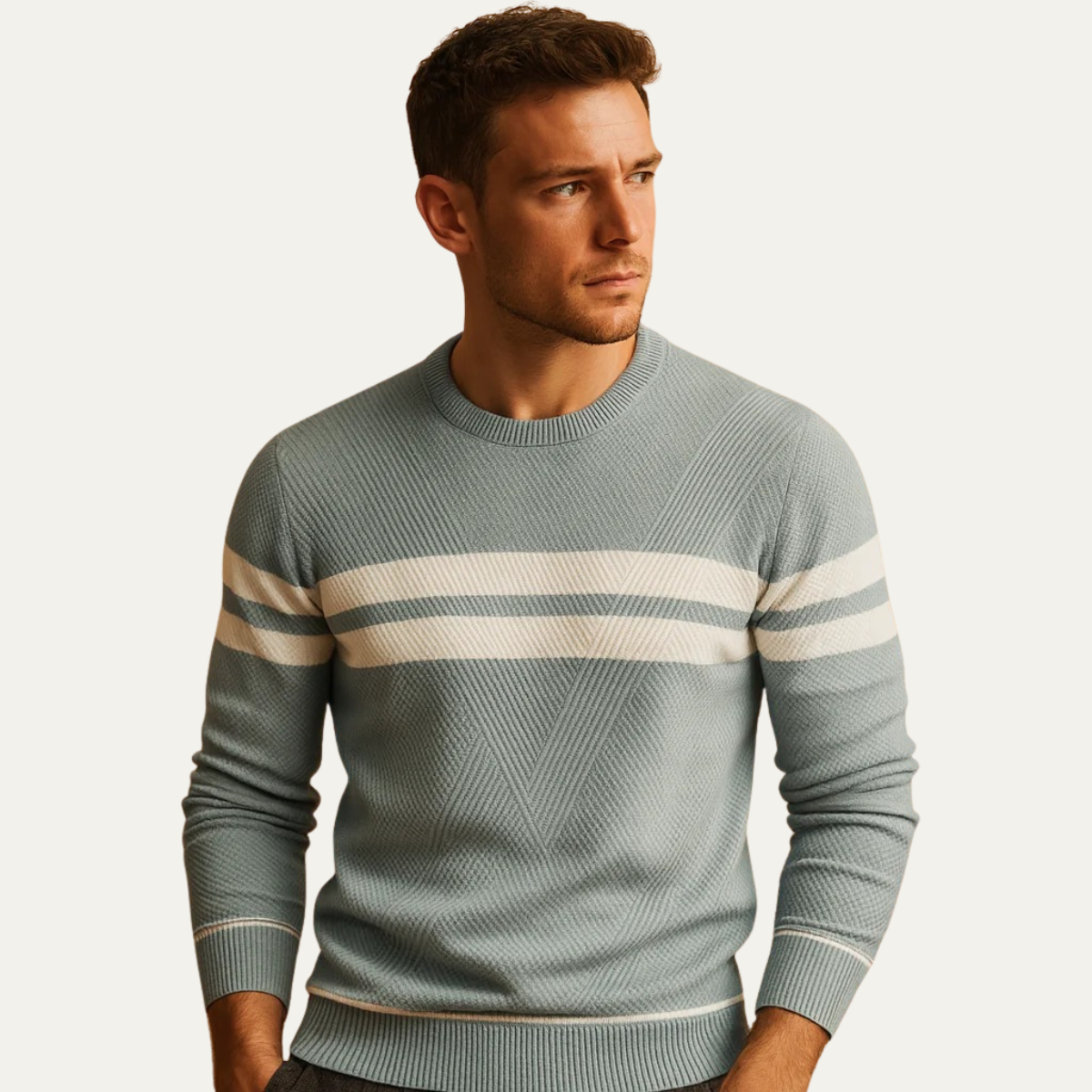 Men’s Ribbed Stripe Crewneck Sweater