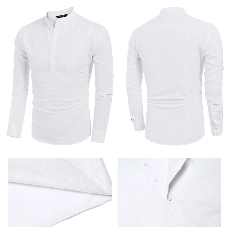 Men’s Collarless Linen Placket Shirt