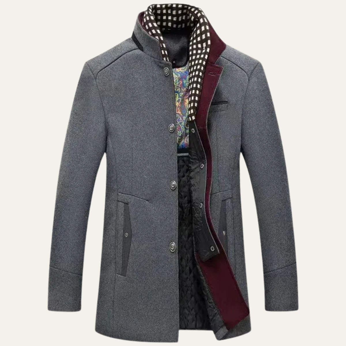 Men’s Stand Collar Single Breasted Topcoat