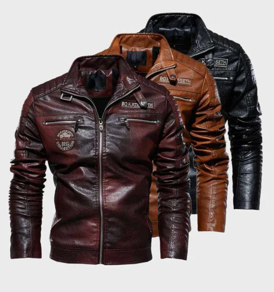 Men’s Vintage Distressed Faux Leather Racer Jacket