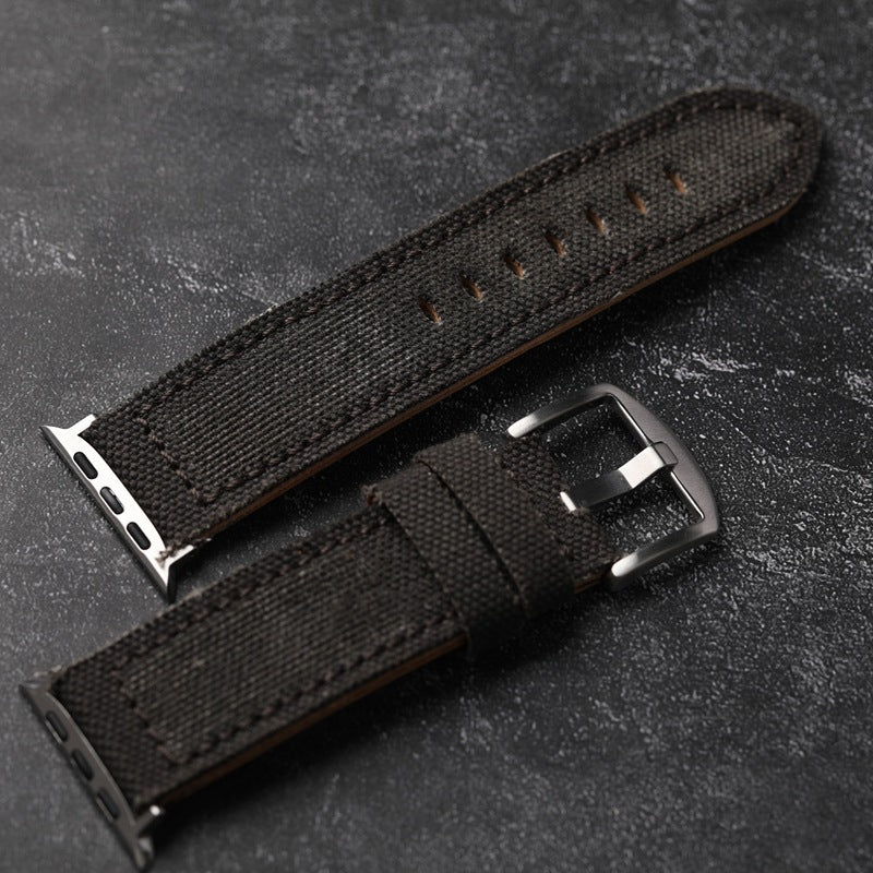 Authentic Leather and Durable Canvas Watch Band
