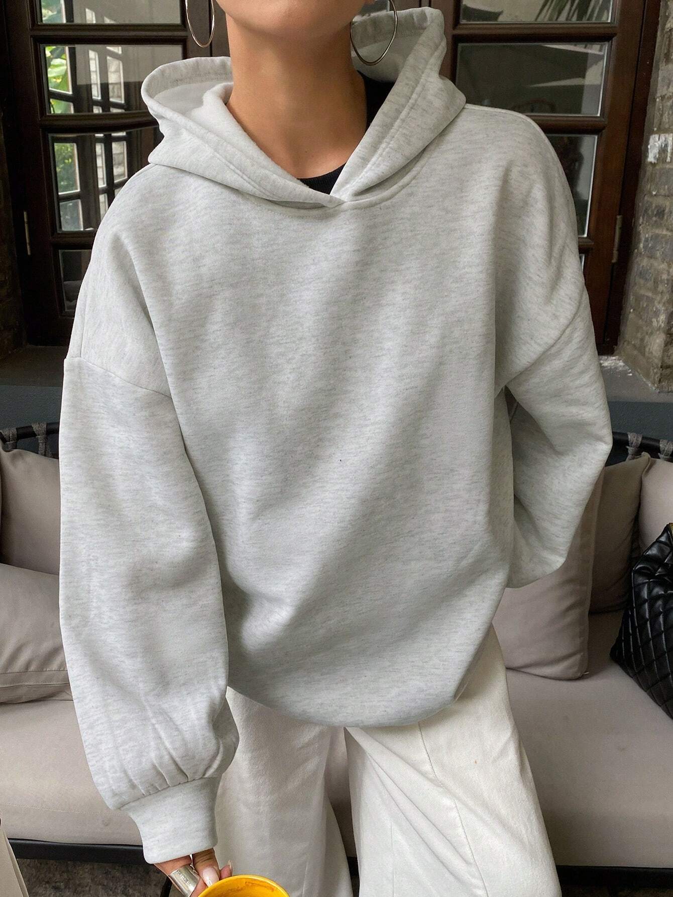 Women's Thermal Lined Hoodie – Solid Color Loose Fit Sweatshirt
