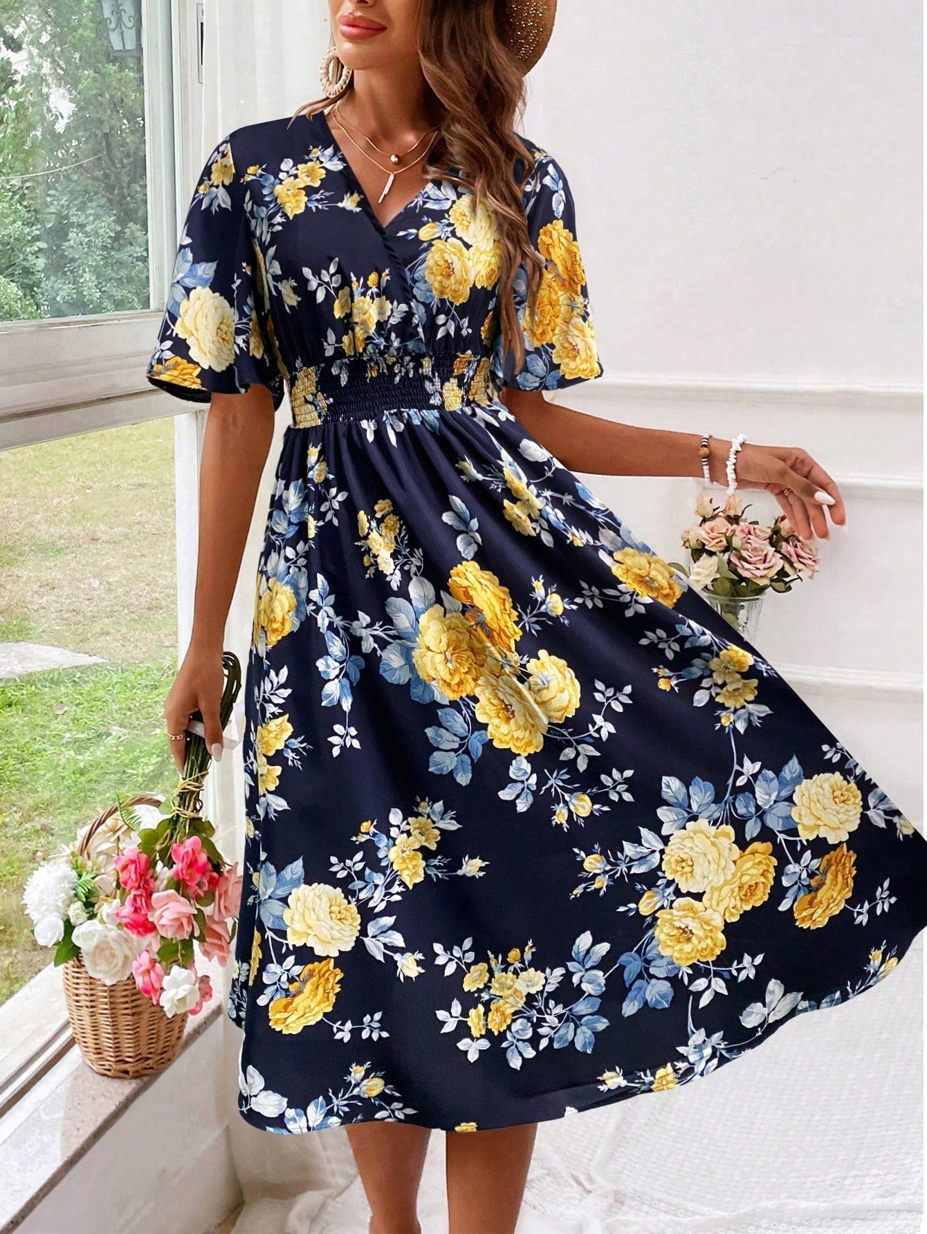 Beautiful Blossom V Neck Summer Dress