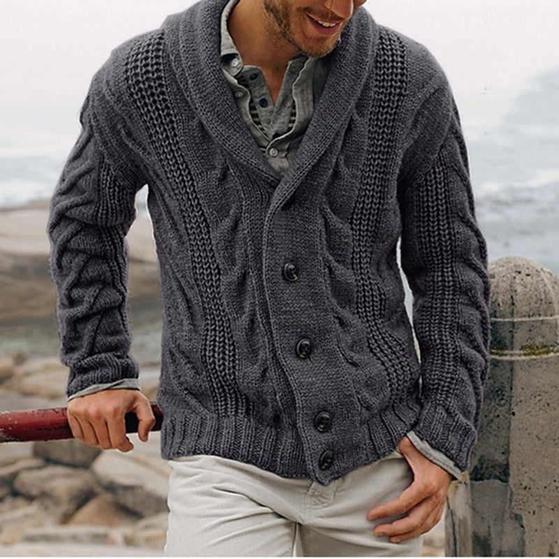 Cevori Chunky Knit Cardigan with Shawl Collar