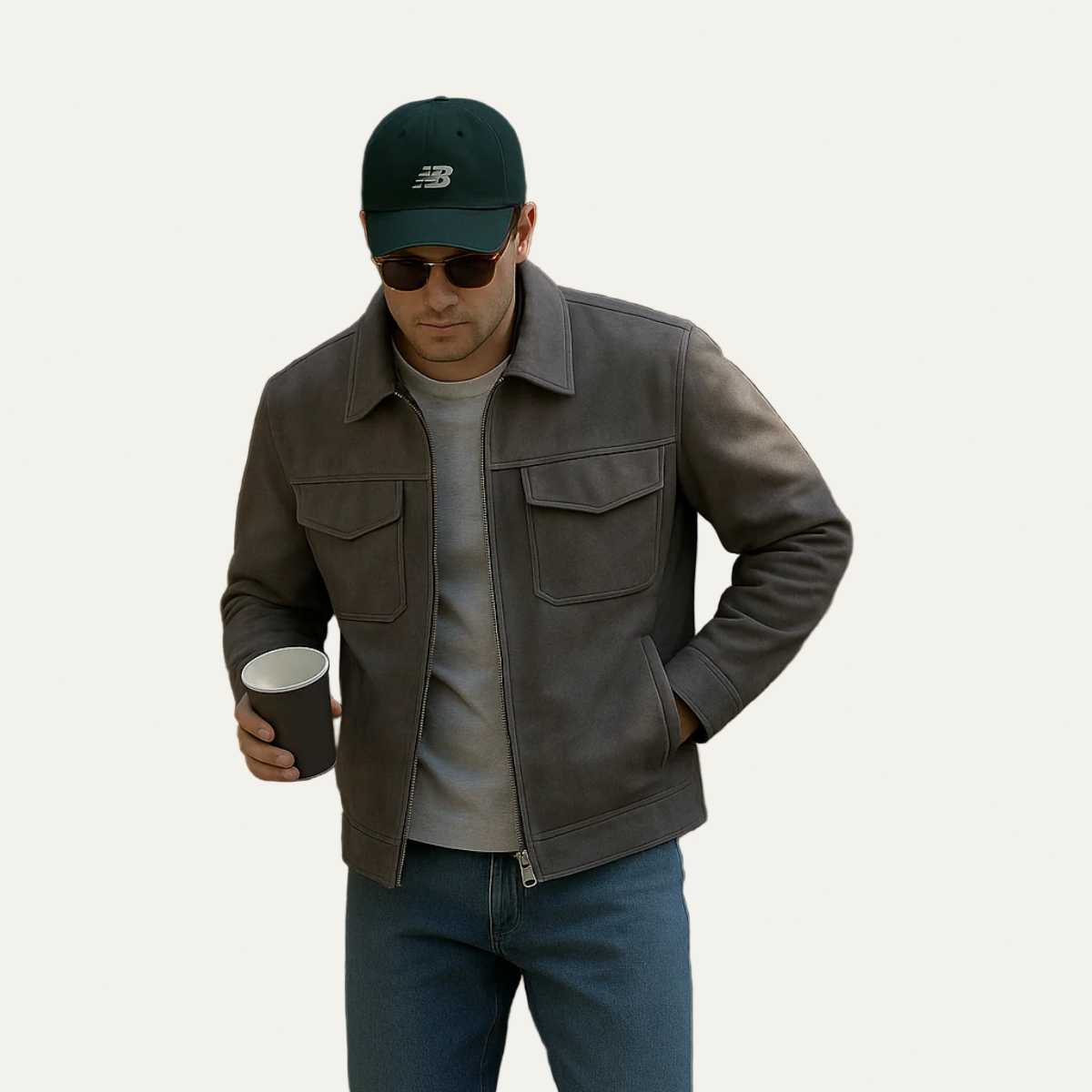 Men’s Suede Look Zip Shirt Jacket