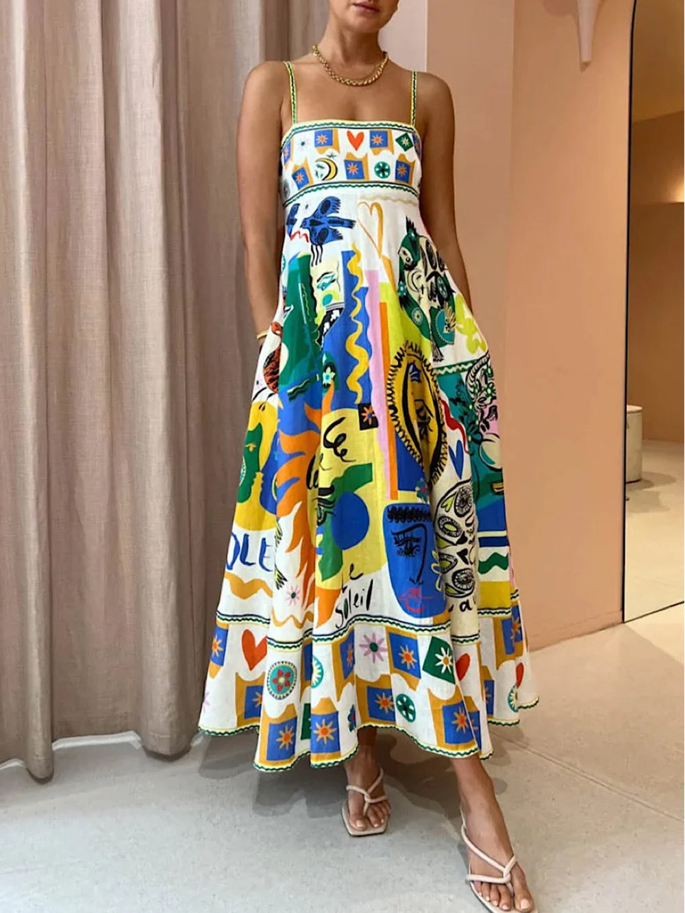 Trendy Abstract Print Slip Dress - BritishElegance