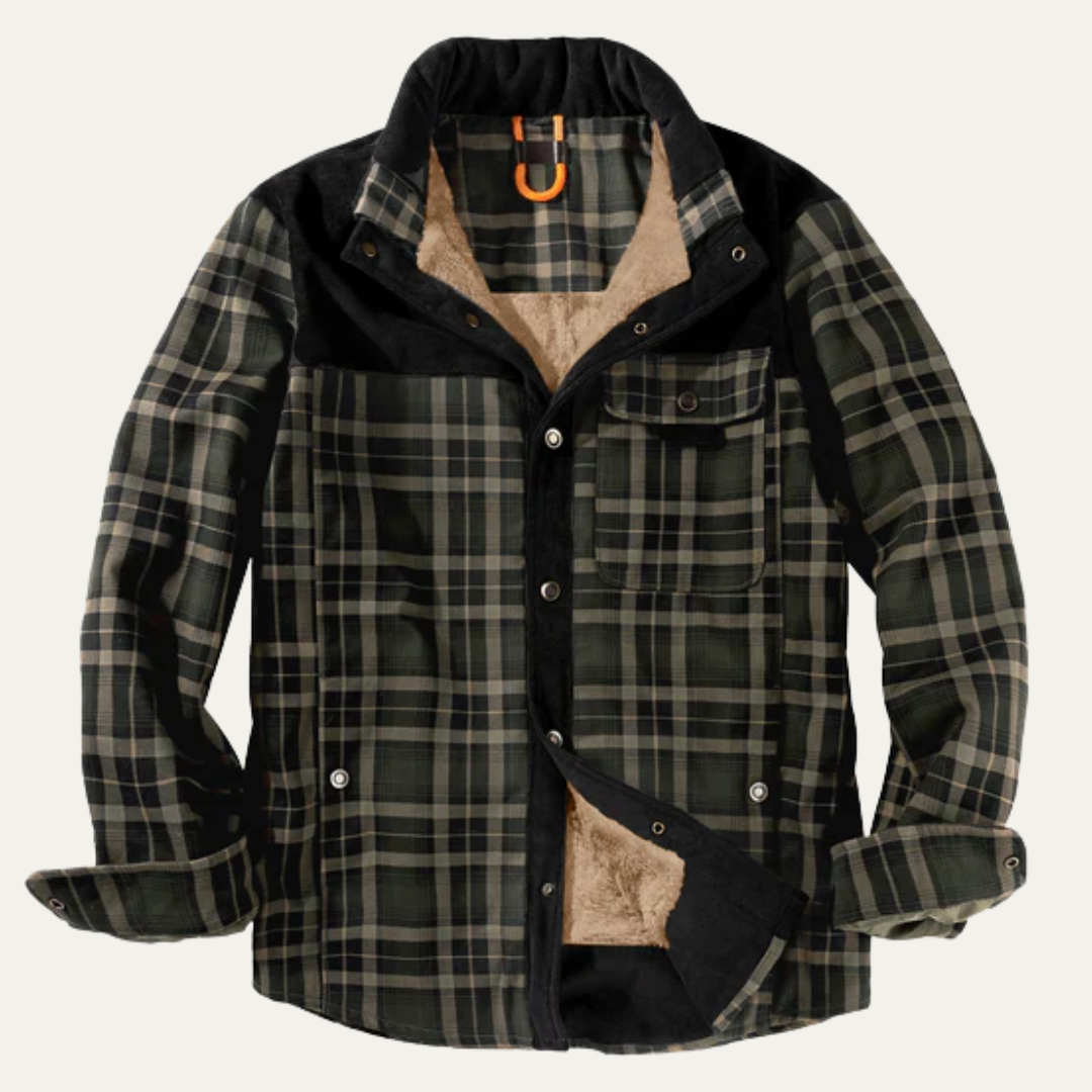 Men’s Insulated Plaid Flannel Shacket with Faux Fur Lining