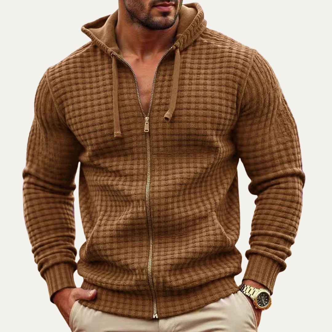 Men’s Textured Grid Full Zip Hoodie