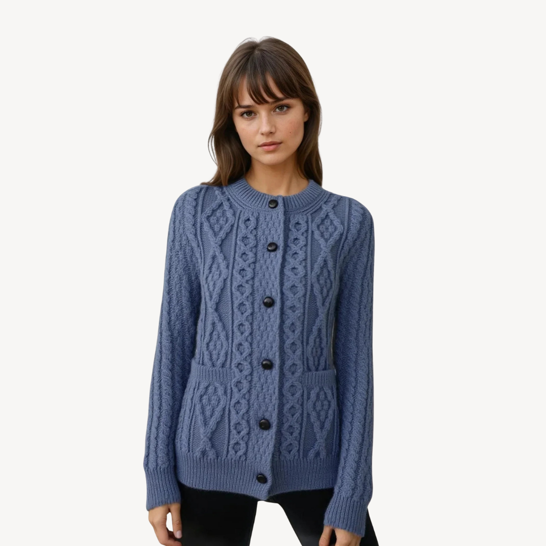 Wool Blend Cable Knit Cardigan for Women