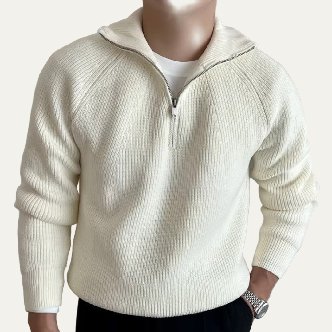 Men’s Quarter Zip Pullover with Vertical Ribbing