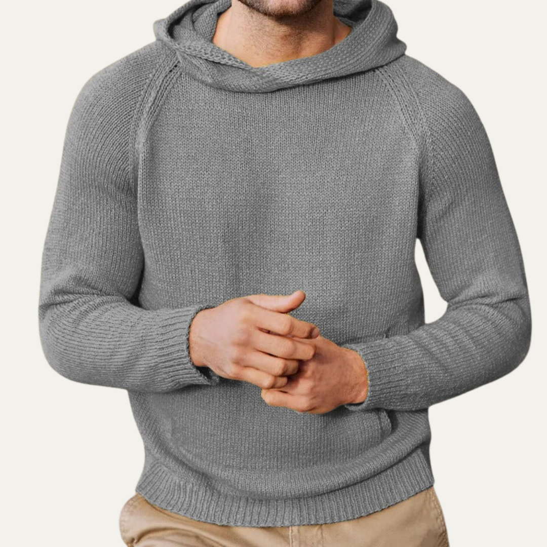 Men’s Ribbed Knit Hoodie With Raglan Sleeves