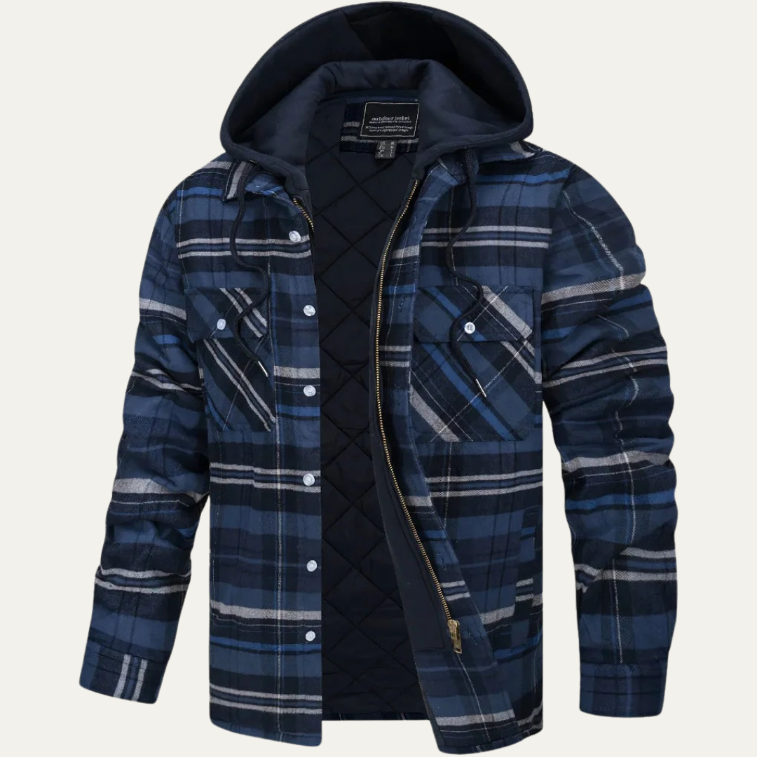 Men’s Plaid Flannel Jacket with Removable Hood