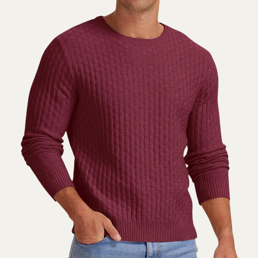 Men’s Textured Basket Weave Crew Neck Sweater