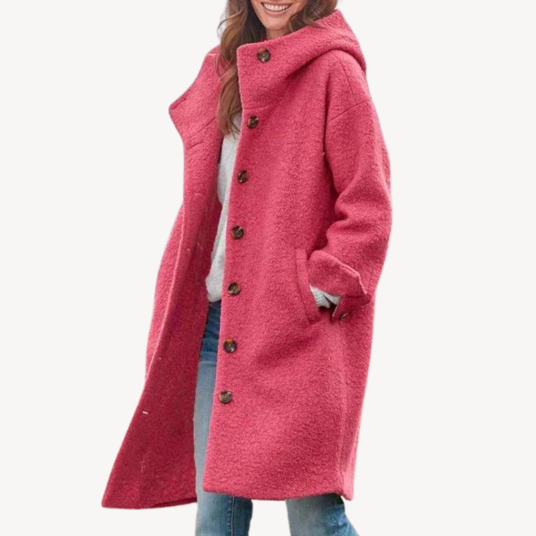Women's Hooded Wool Blend Button Coat