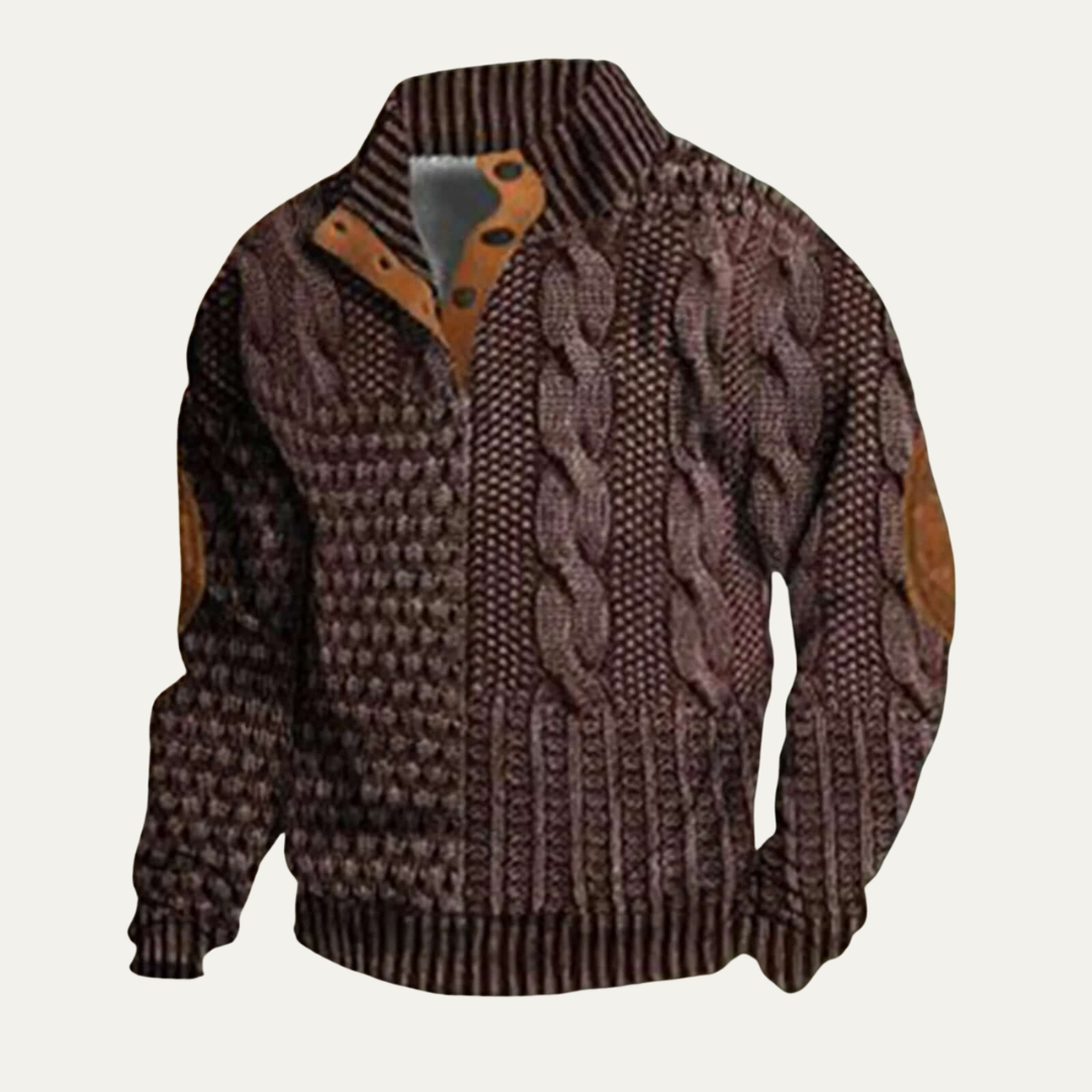 Men’s Quilted Funnel Neck Pullover Sweater