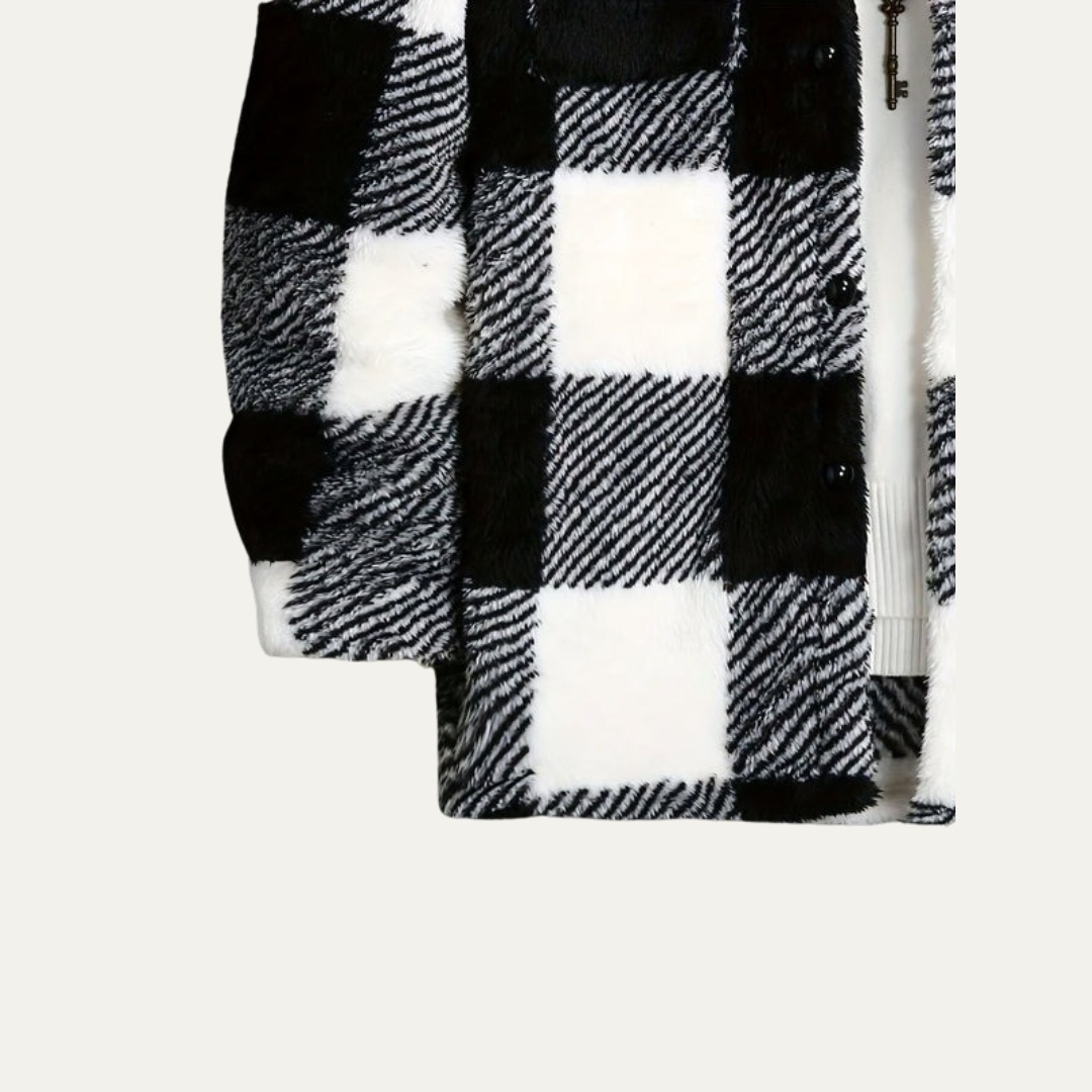Men’s Fuzzy Plaid Button Up Shirt Jacket