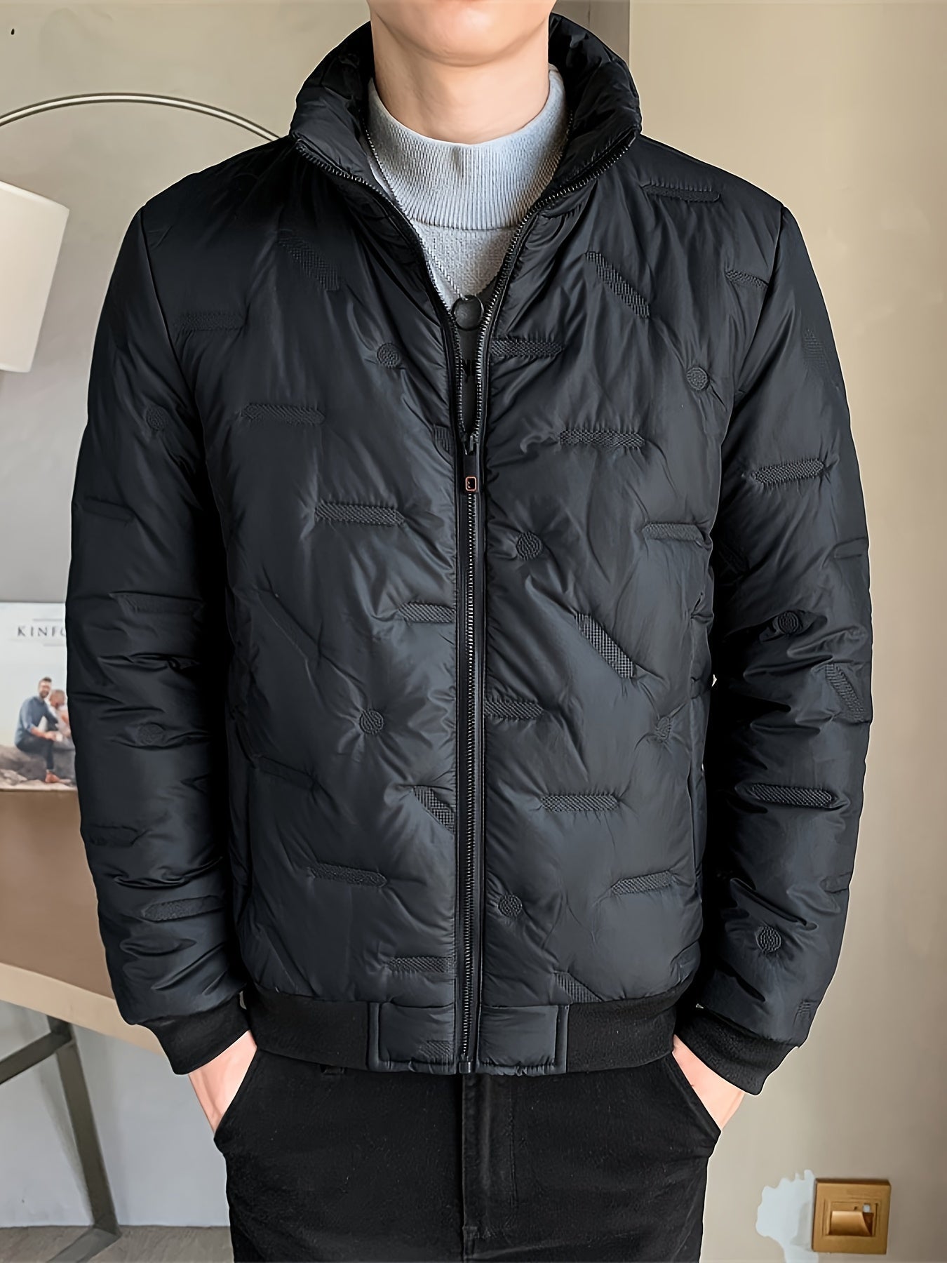 Warm Solid Color Men's Zip Up Winter Coat - BritishElegance