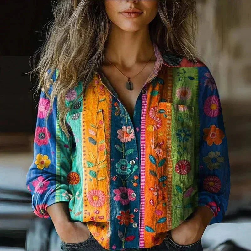 Isla Linen-Blend Button-Down Shirt | Relaxed Fit Bandana Print Shirt