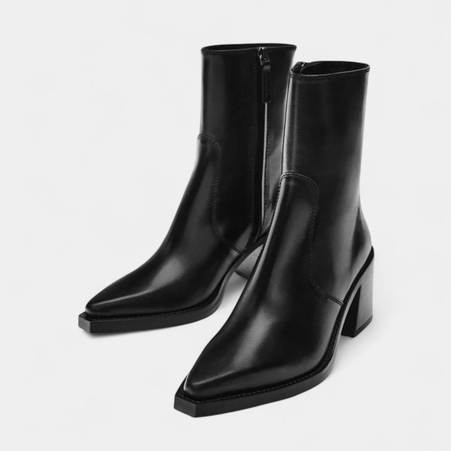 Ladies High Ankle Boots - Sharp Toe, Chunky Heel - BritishElegance