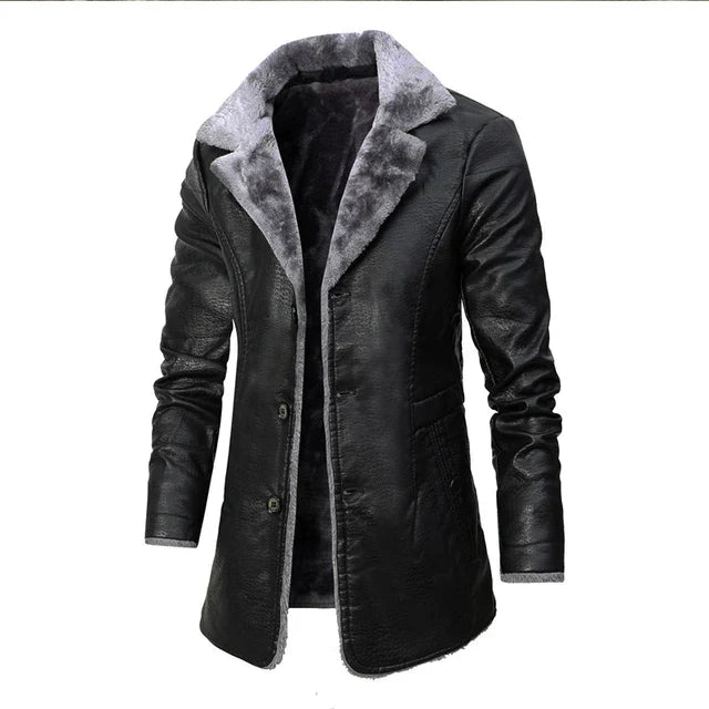 Men's Ikar Long Leather Coat: Thick & Warm