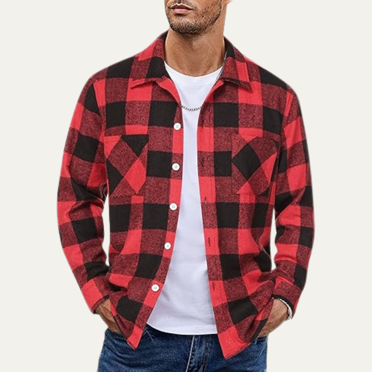 The Sorrento Men’s Trendy Flannel Plaid Fleece Jacket with Pockets