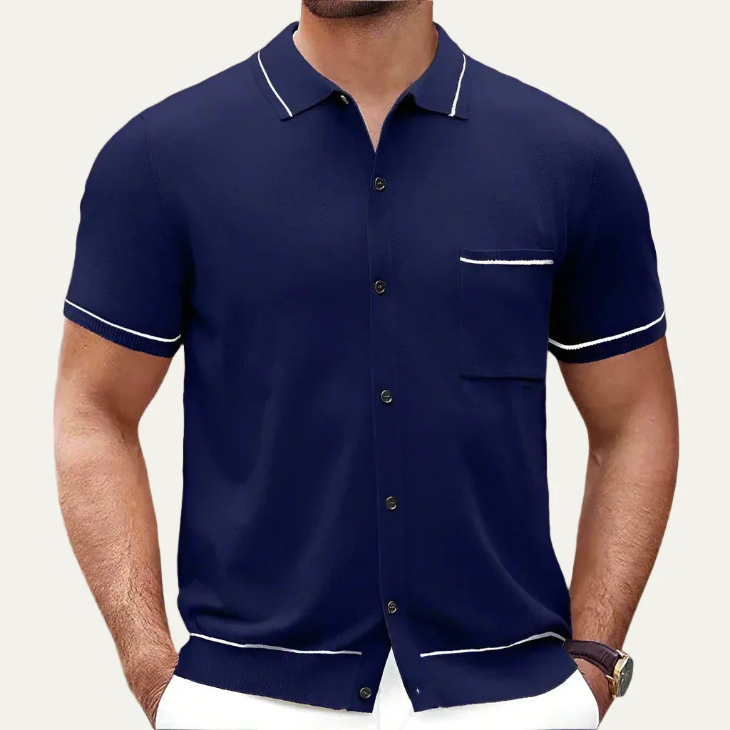 Men’s Knitted Full Button Polo Shirt