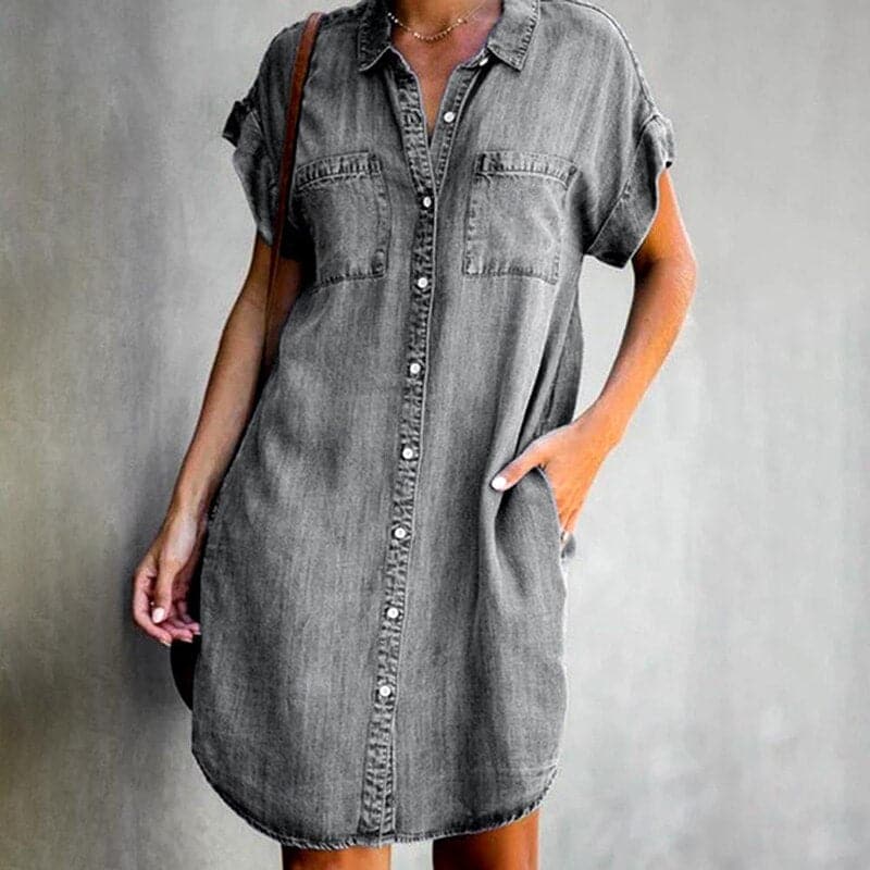 Comfy Blue Jeans Dress with Buttons