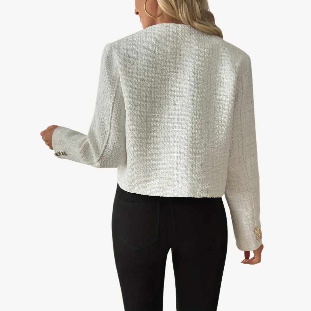 White Tweed Button-Up Blazer