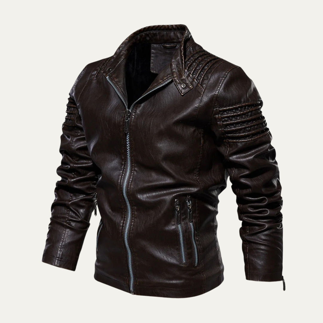 Men’s Quilted Biker Jacket with Snap Collar