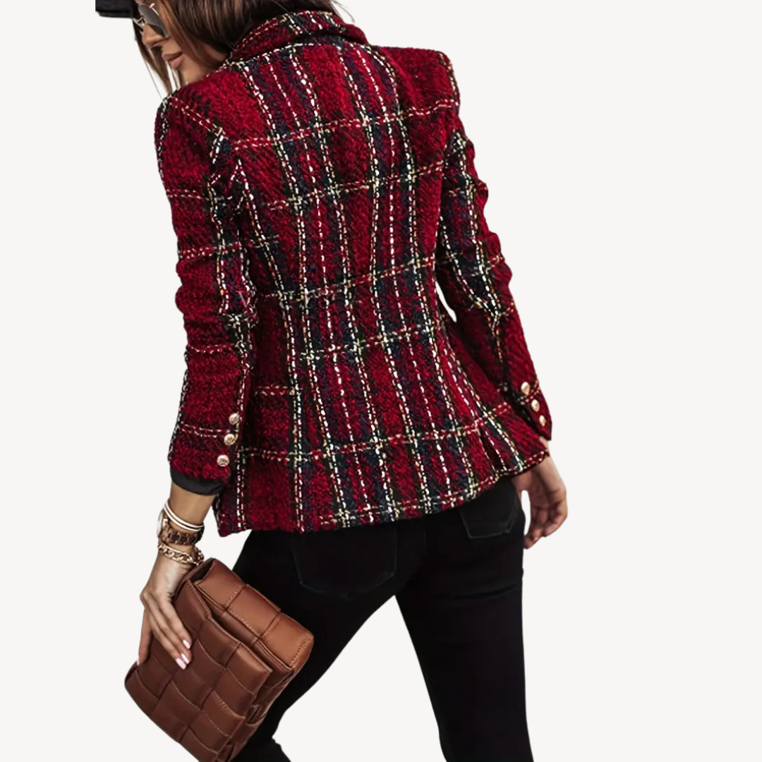 Red Plaid Tweed Blazer