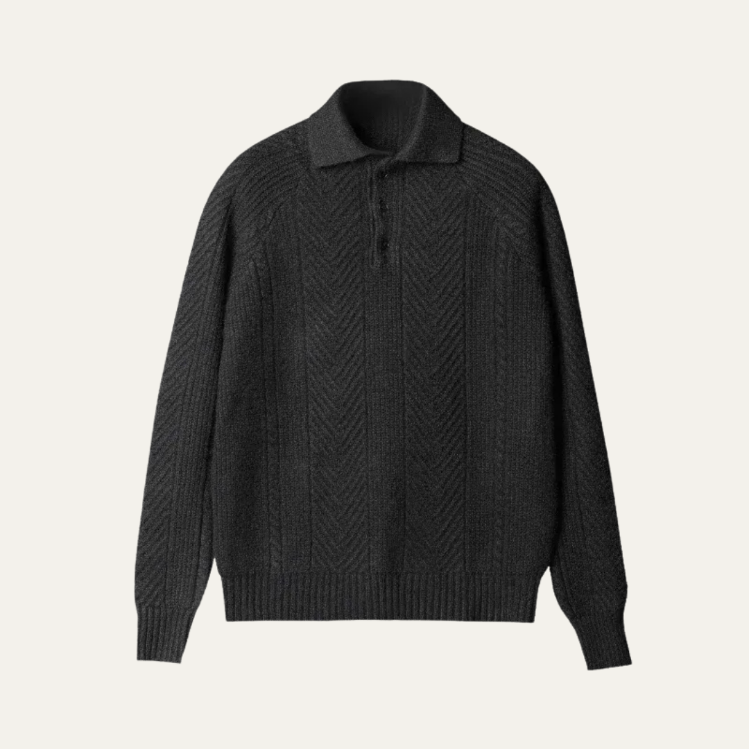 Men’s Textured Chevron Knit Polo With Zip Neck