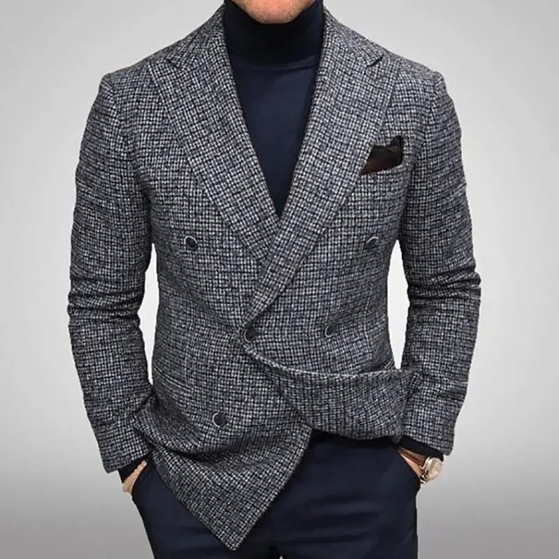 Classic Men's Wool Peak Lapel Blazer Jacket