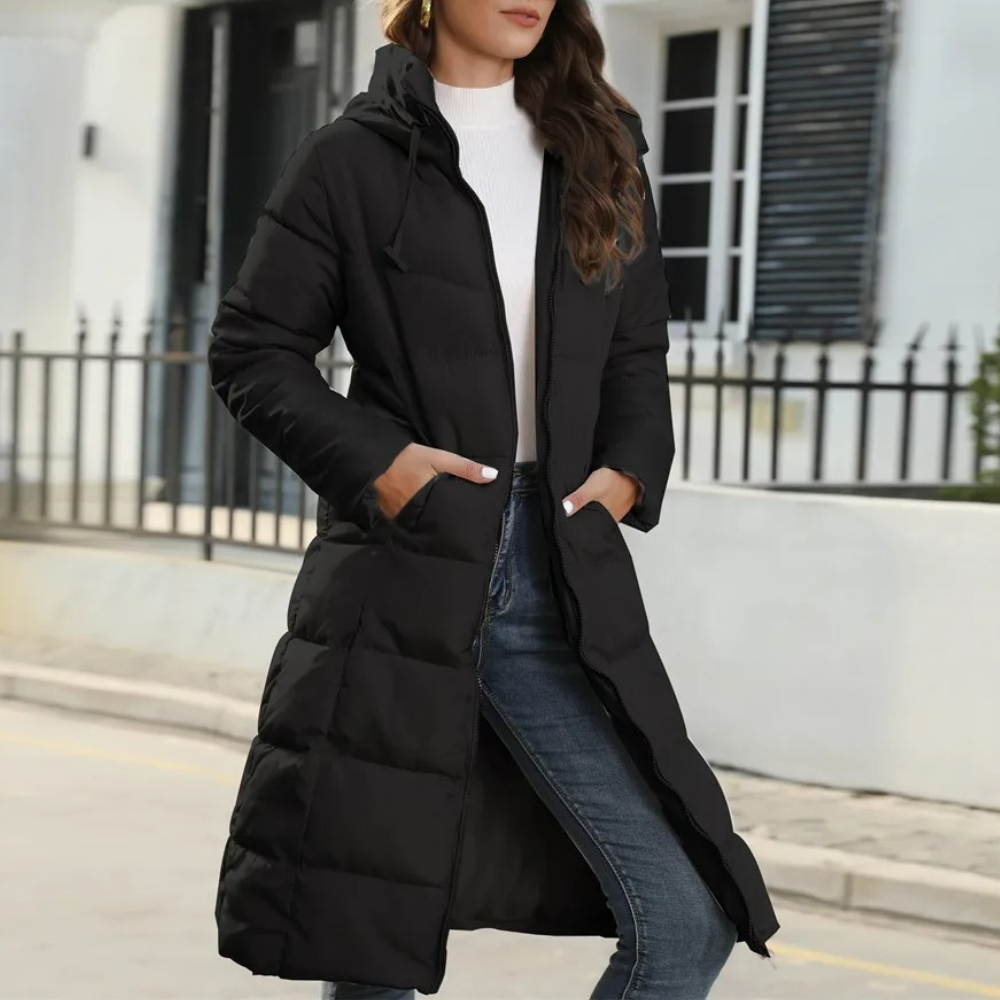 Warm Women's Down Parka Coat with Hood and Belt