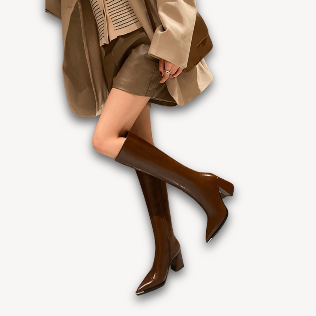 Women's Leather Knee-High Boots - Pointed Toe, Fashionable, Stylish - Ideal for Fall/Winter