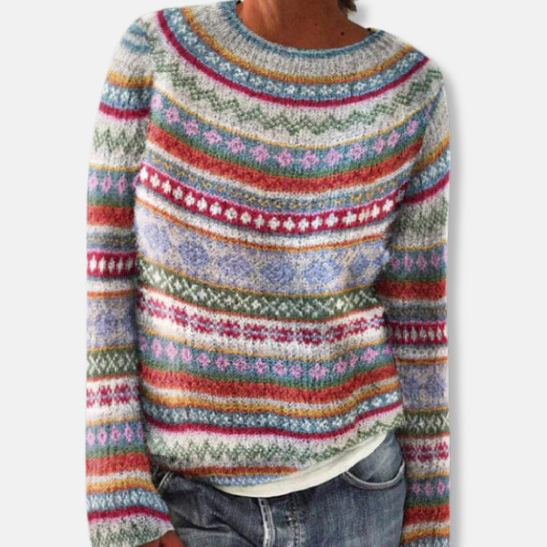 Isla Relaxed Fit Sweater | Striped Crewneck Long Sleeve Sweater