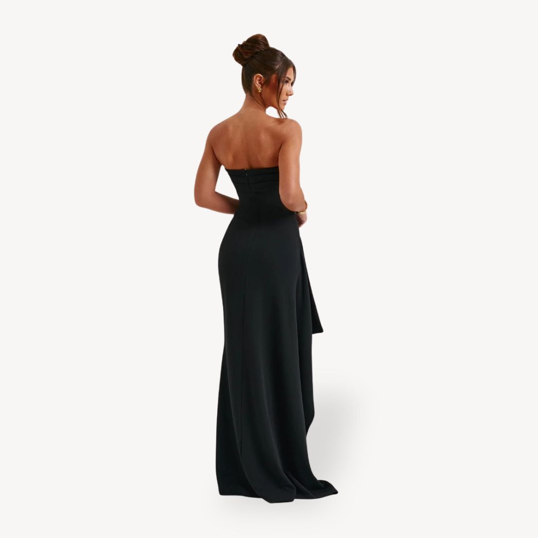 Women's Polyester Strapless Ruched Maxi Dress