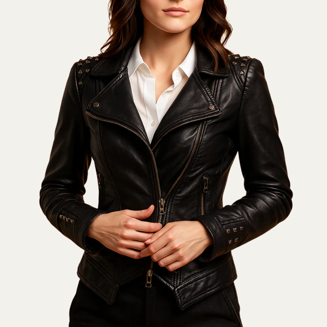 Women’s Studded Leather Motorcycle Jacket