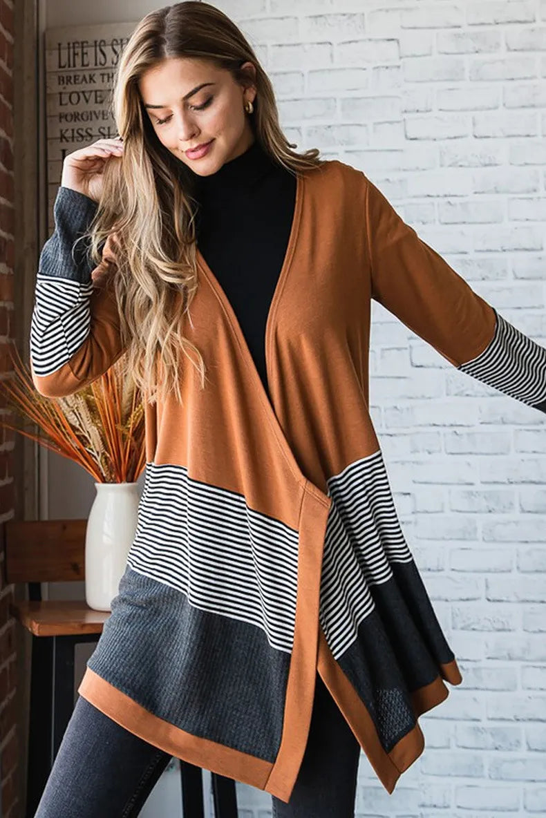 Cozy Winter Knit Striped Cardigan Sweater - BritishElegance