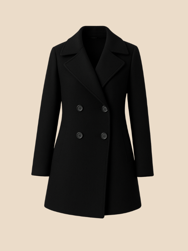 Classic Long Coat – Women’s Double-Breasted Elegance