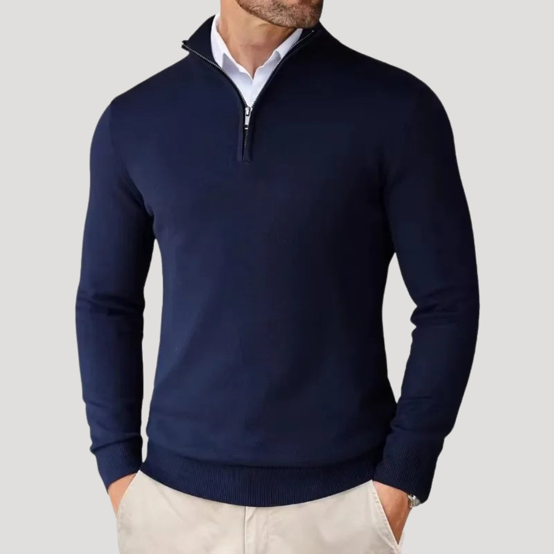 Men’s Fine Knit Quarter Zip Stand Collar Sweater