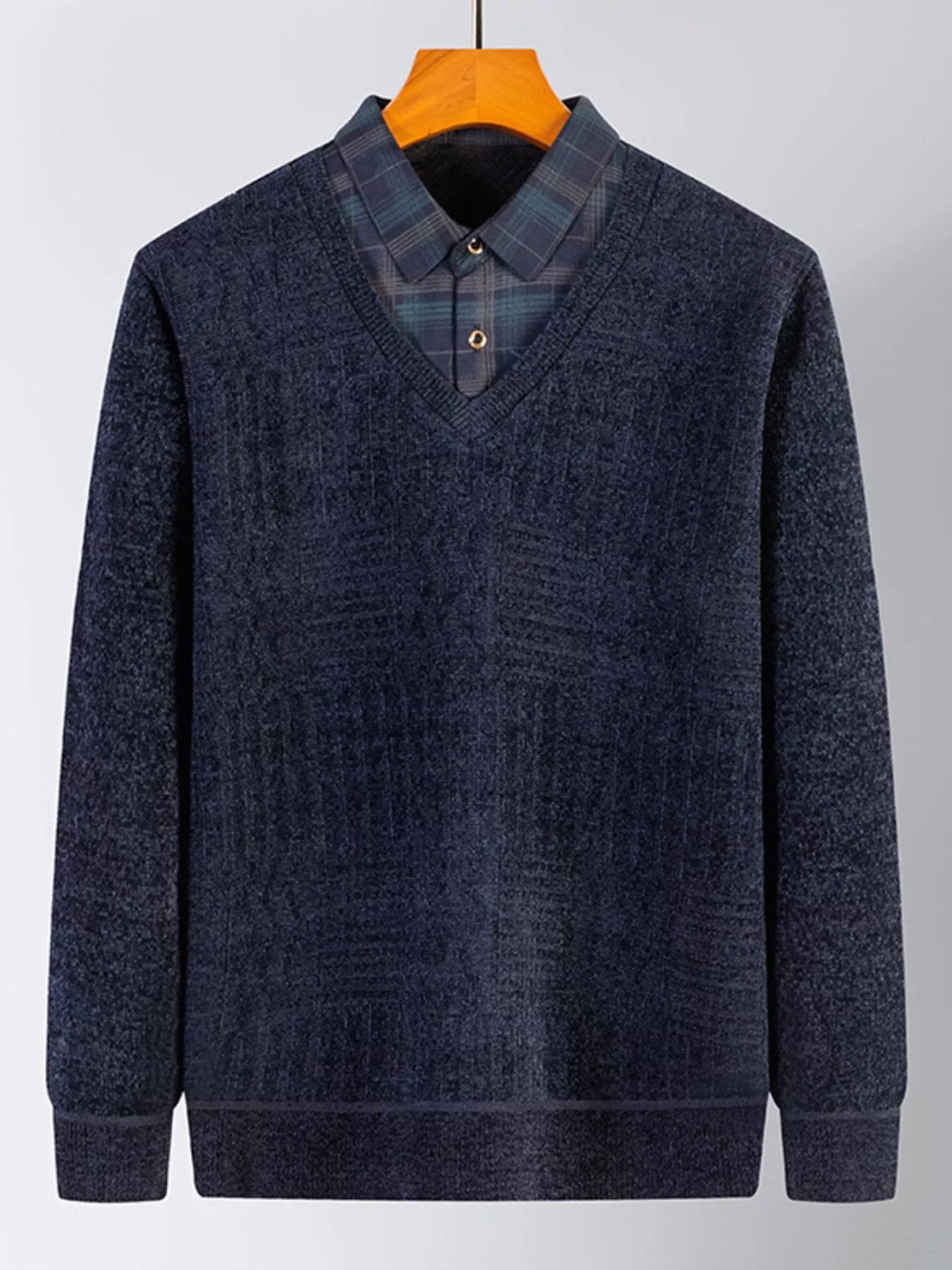 Big and Tall Plaid Crew Neck Sweater