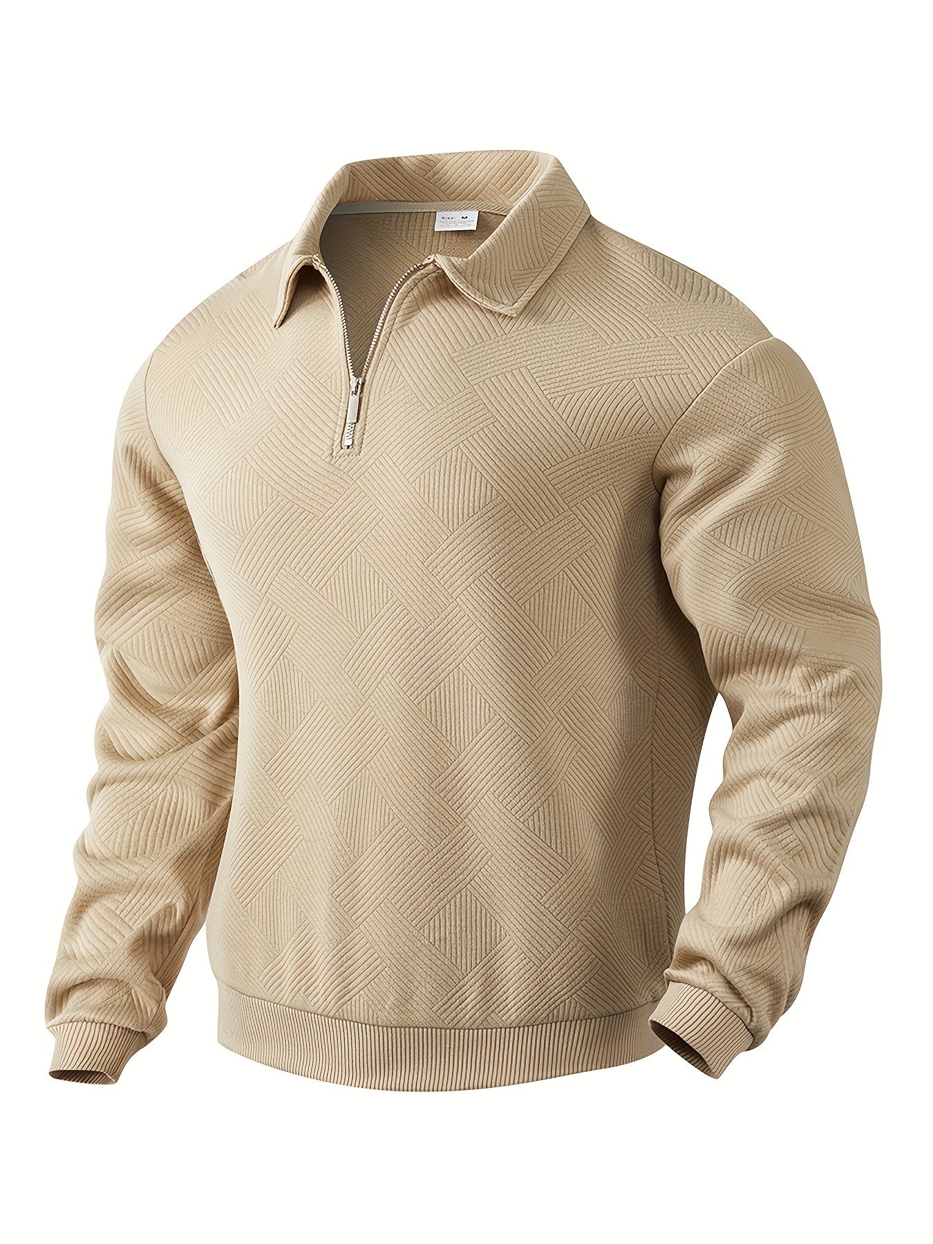 Warm Quarter Zip Sweater with Collar and Winter Pattern