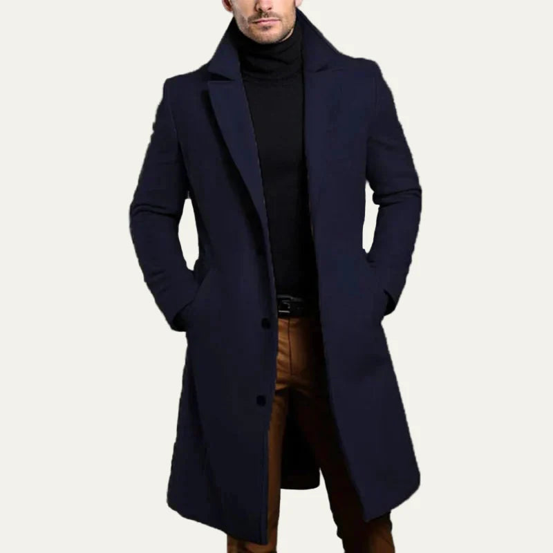 Men’s Long Tailored Overcoat with Wide Lapels